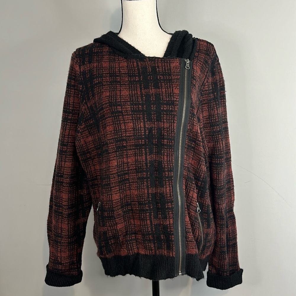 Ruff hewn Plaid Auburn Purple Wool Hooded Zip Jacket NWT